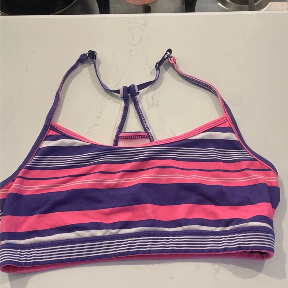 Marika Vibrant Pink and Purple Striped Bikini Top Womens Medium
